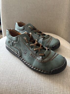 Leather Casual Slip-On Loafers in Teal Green - Unbranded Fashion 5